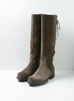 Wolky Longview - donkerbruin suede<DAMES Veterlaarzen|Lange Laarzen