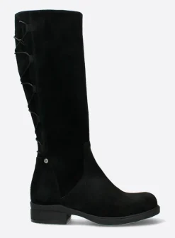 Wolky Longview - zwart suede<DAMES Veterlaarzen|Lange Laarzen
