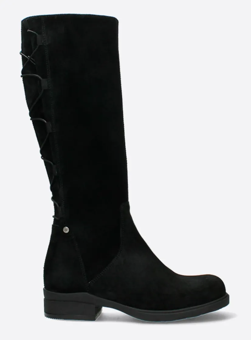 Wolky Longview - zwart suede<DAMES Veterlaarzen|Lange Laarzen