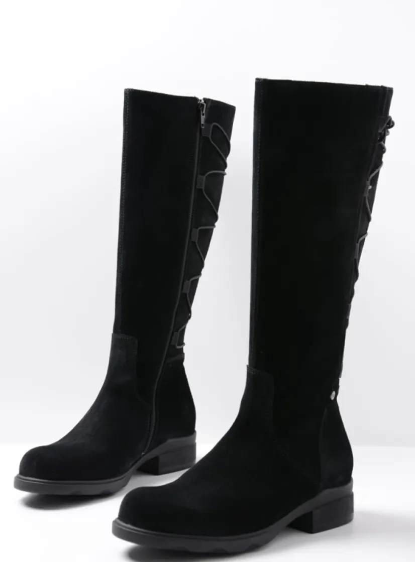 Wolky Longview - zwart suede<DAMES Veterlaarzen|Lange Laarzen