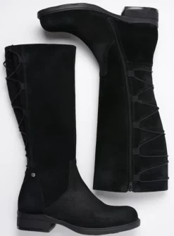 Wolky Longview - zwart suede<DAMES Veterlaarzen|Lange Laarzen
