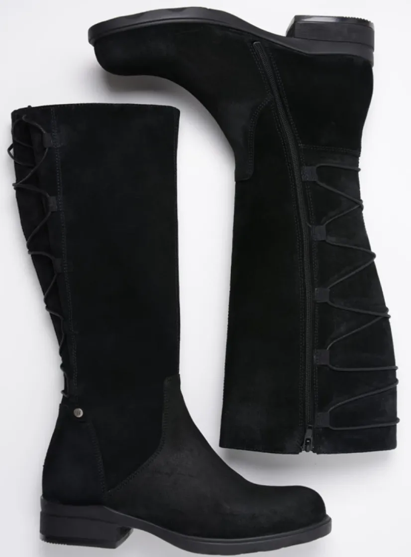 Wolky Longview - zwart suede<DAMES Veterlaarzen|Lange Laarzen