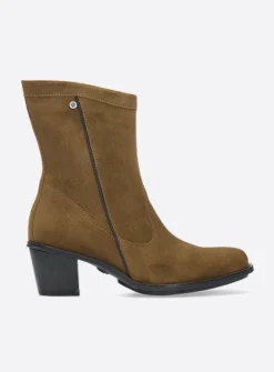 Wolky Mallow - donker taupe suede<DAMES Halfhoge Laarzen|Enkellaarsjes