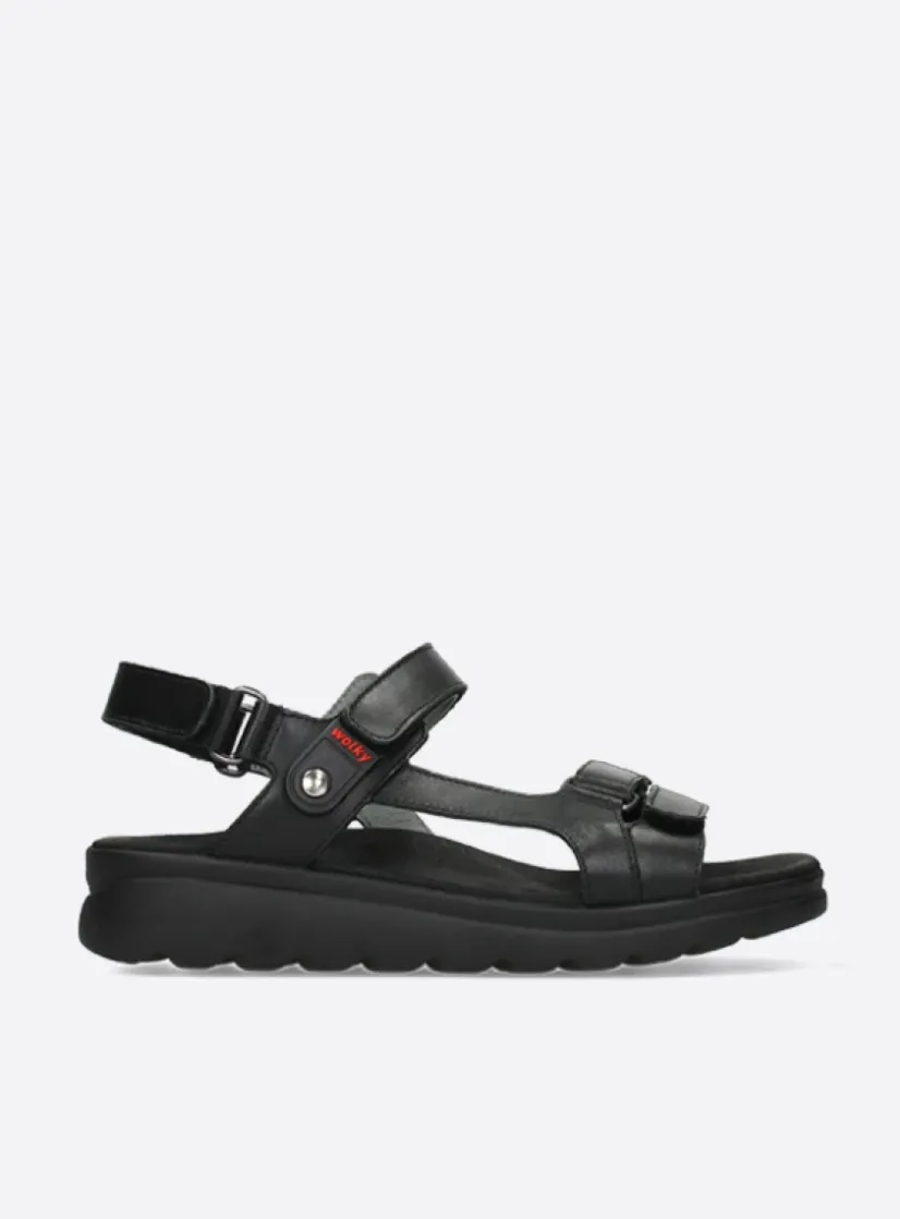 Wolky Mile - zwart leer<DAMES Sandalen