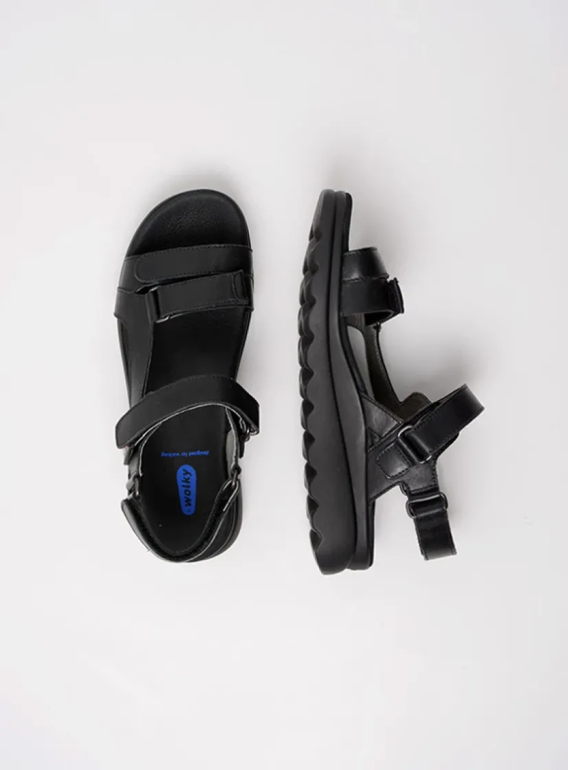 Wolky Mile - zwart leer<DAMES Sandalen