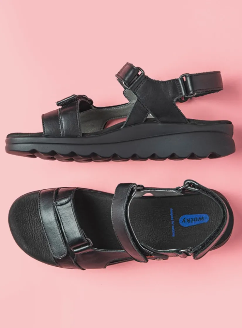 Wolky Mile - zwart leer<DAMES Sandalen