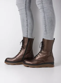Wolky Mito - brons leer<DAMES Veterlaarzen|Herfst/Winter