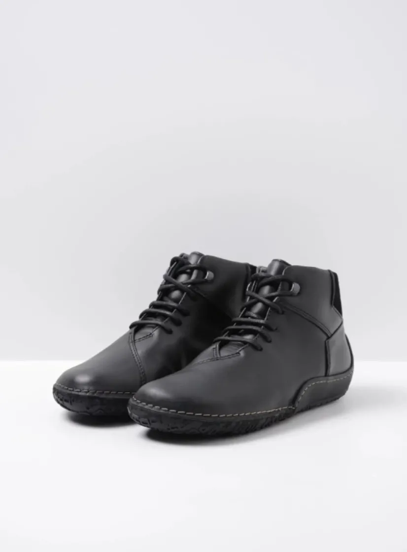 Wolky Mokola - zwart leer<DAMES Hoge Veterschoenen|Herfst/Winter