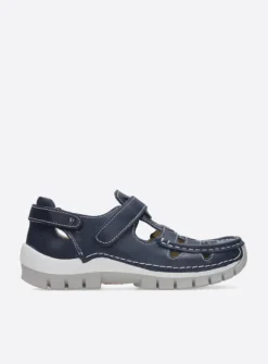 Wolky Move - blauw zomer leer<DAMES Bandschoenen