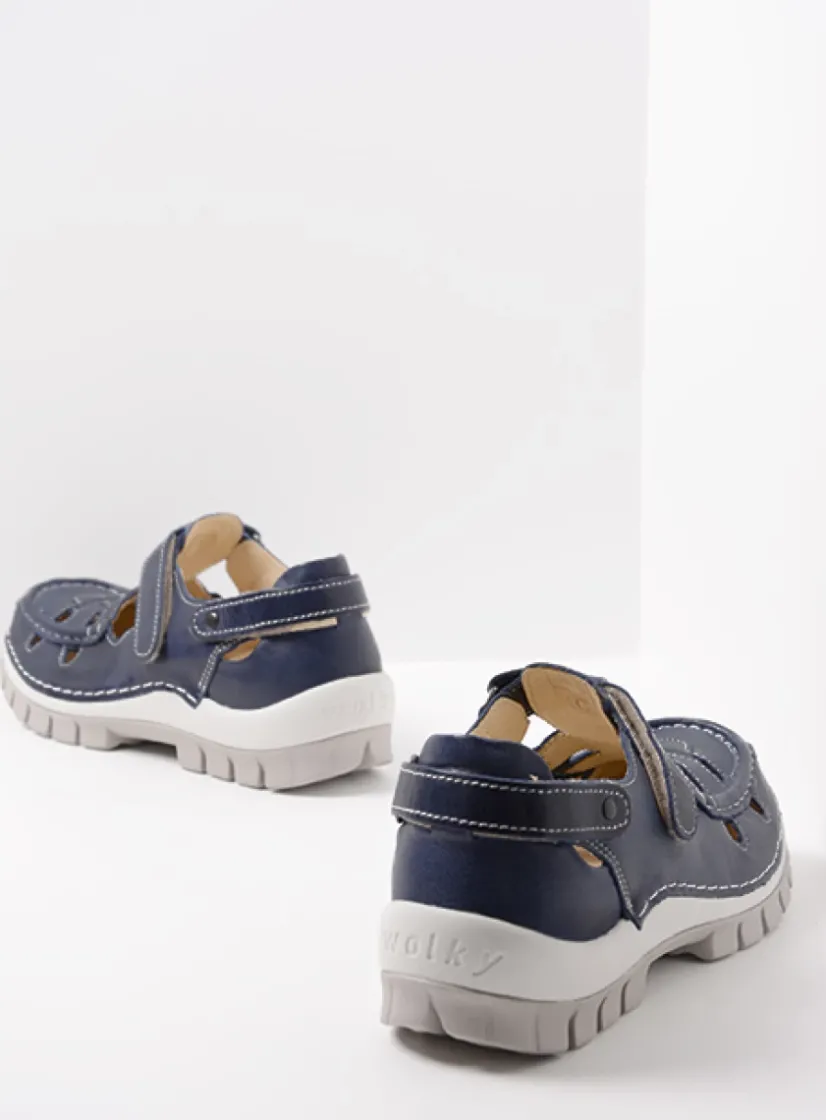 Wolky Move - blauw zomer leer<DAMES Bandschoenen