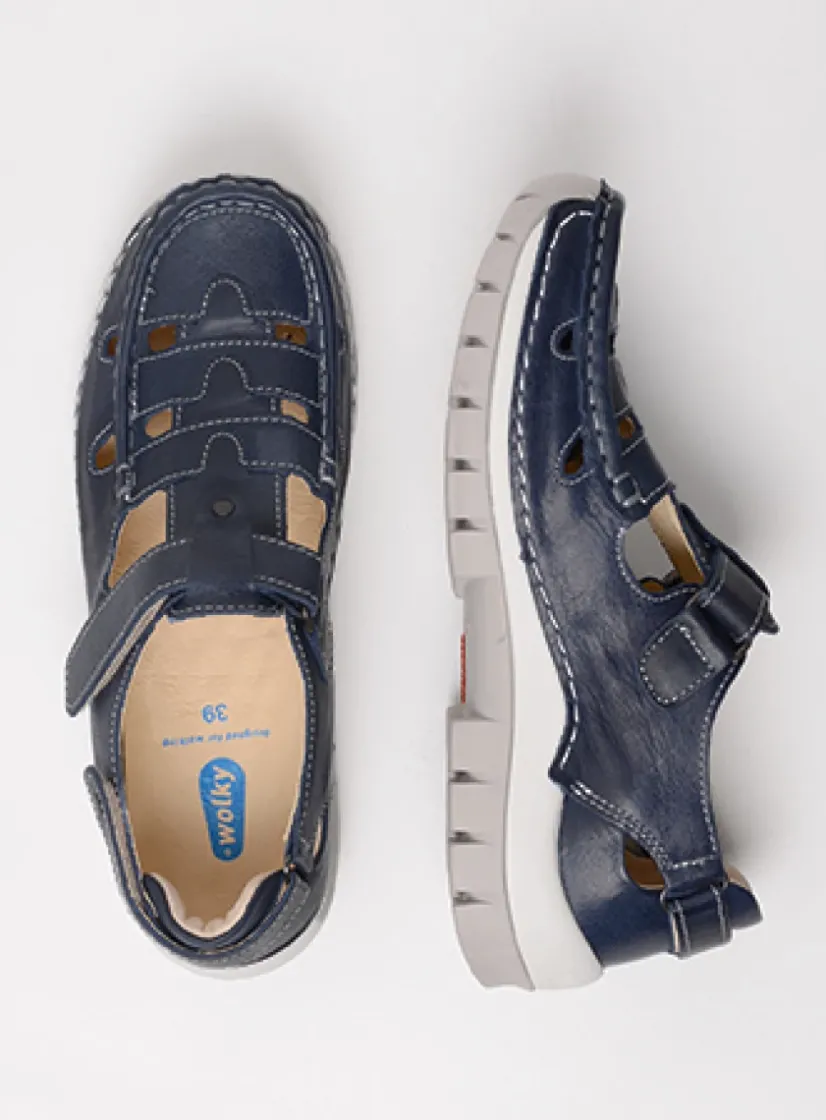Wolky Move - blauw zomer leer<DAMES Bandschoenen