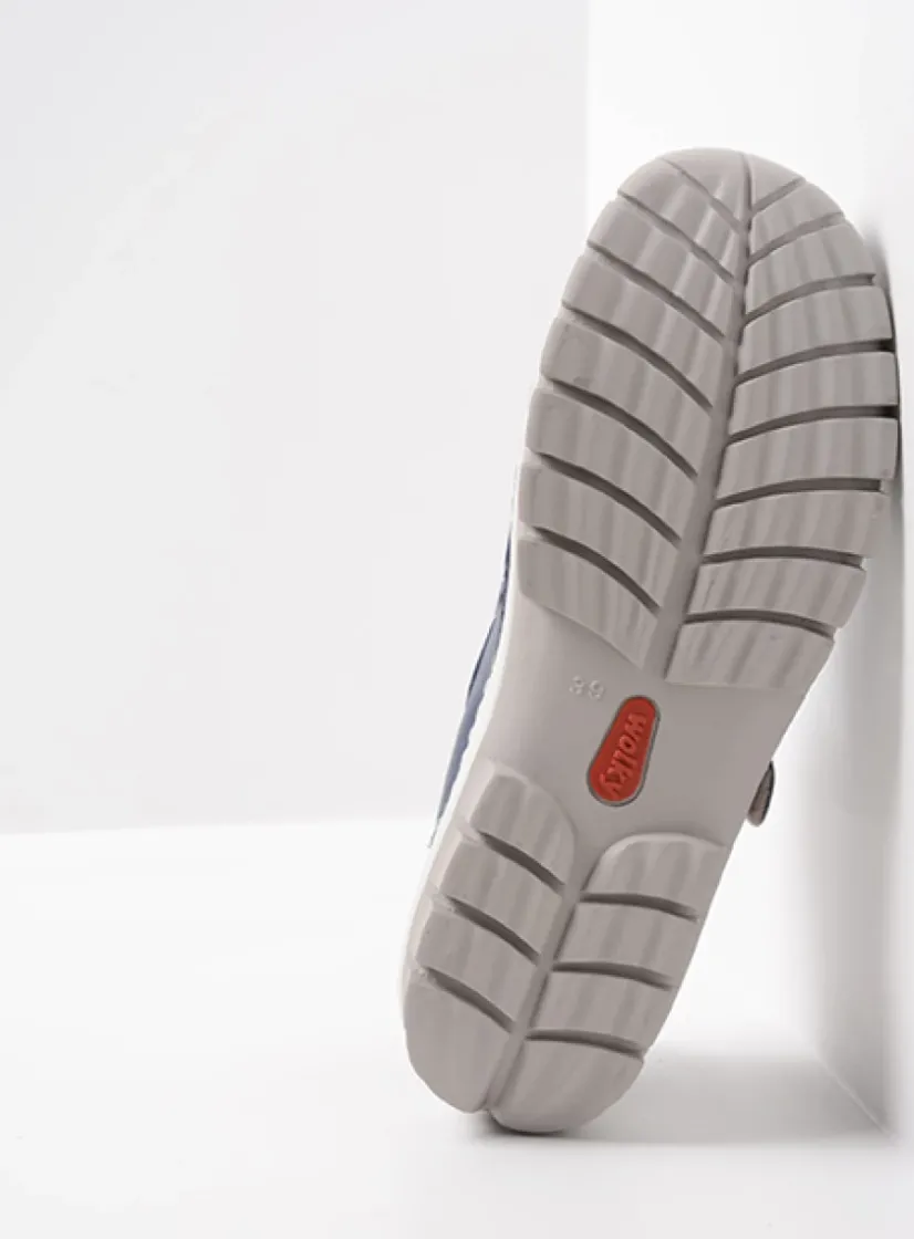 Wolky Move - blauw zomer leer<DAMES Bandschoenen