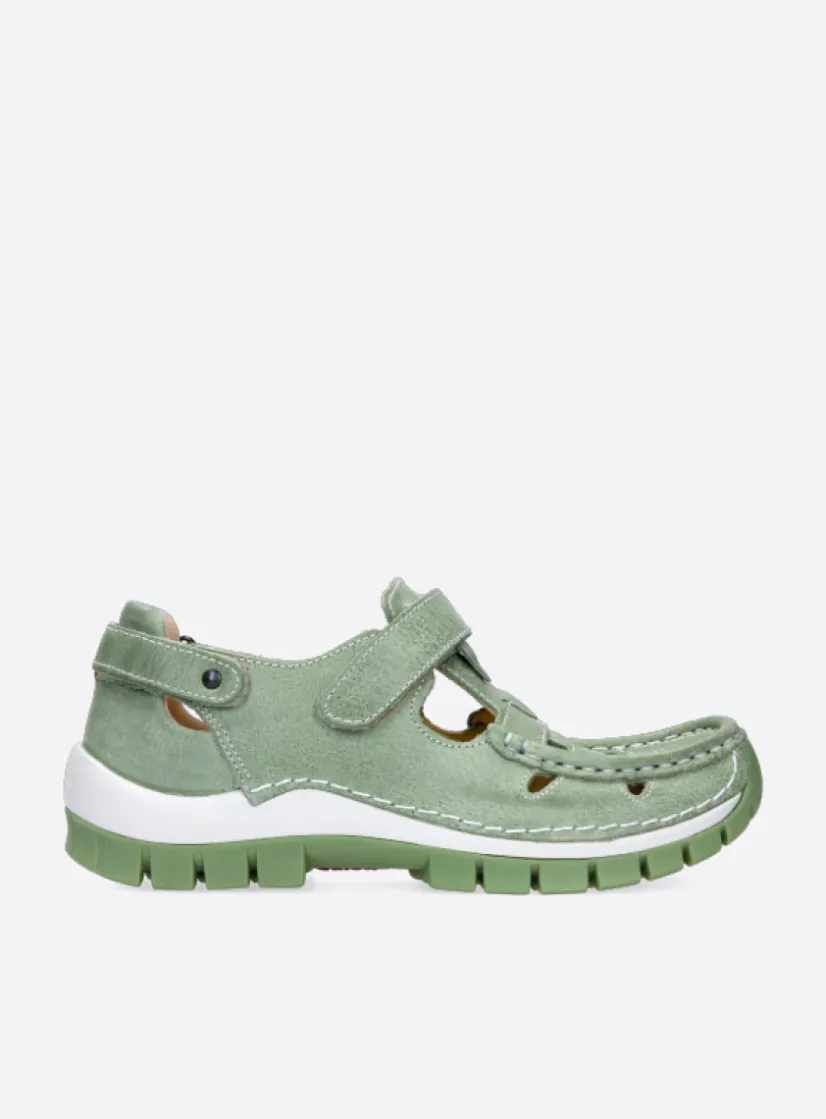 Wolky Move - lichtgroen leer<DAMES Bandschoenen