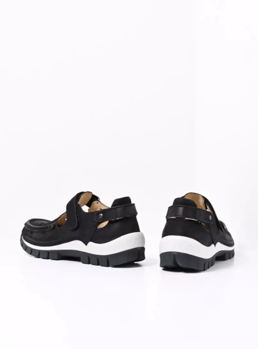 Wolky Move - zwart nubuck<DAMES Bandschoenen