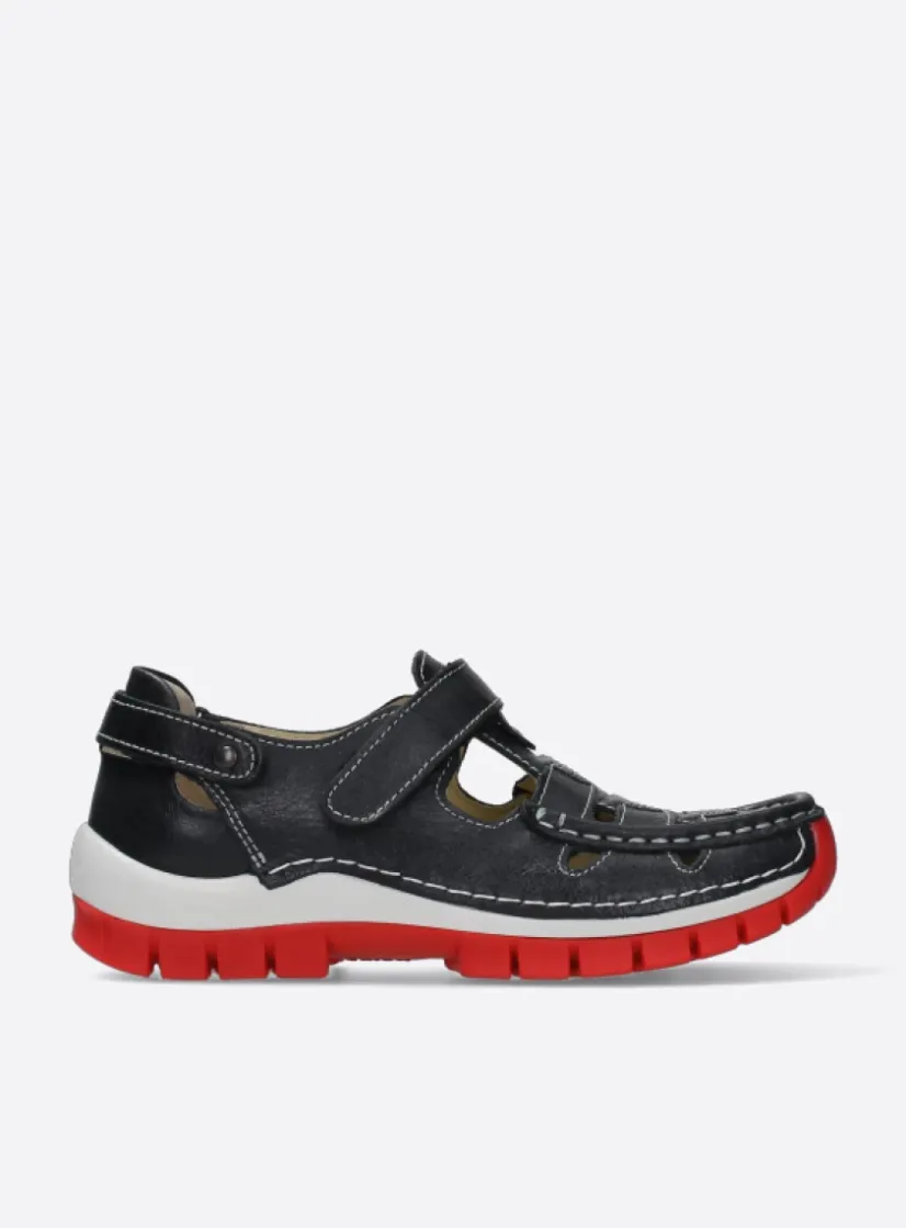 Wolky Move - zwart zomer leer<DAMES Bandschoenen