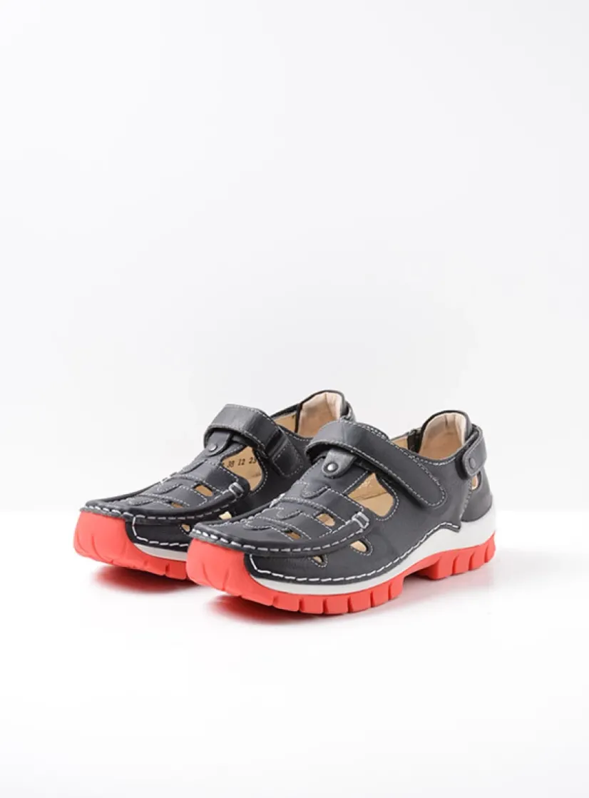 Wolky Move - zwart zomer leer<DAMES Bandschoenen