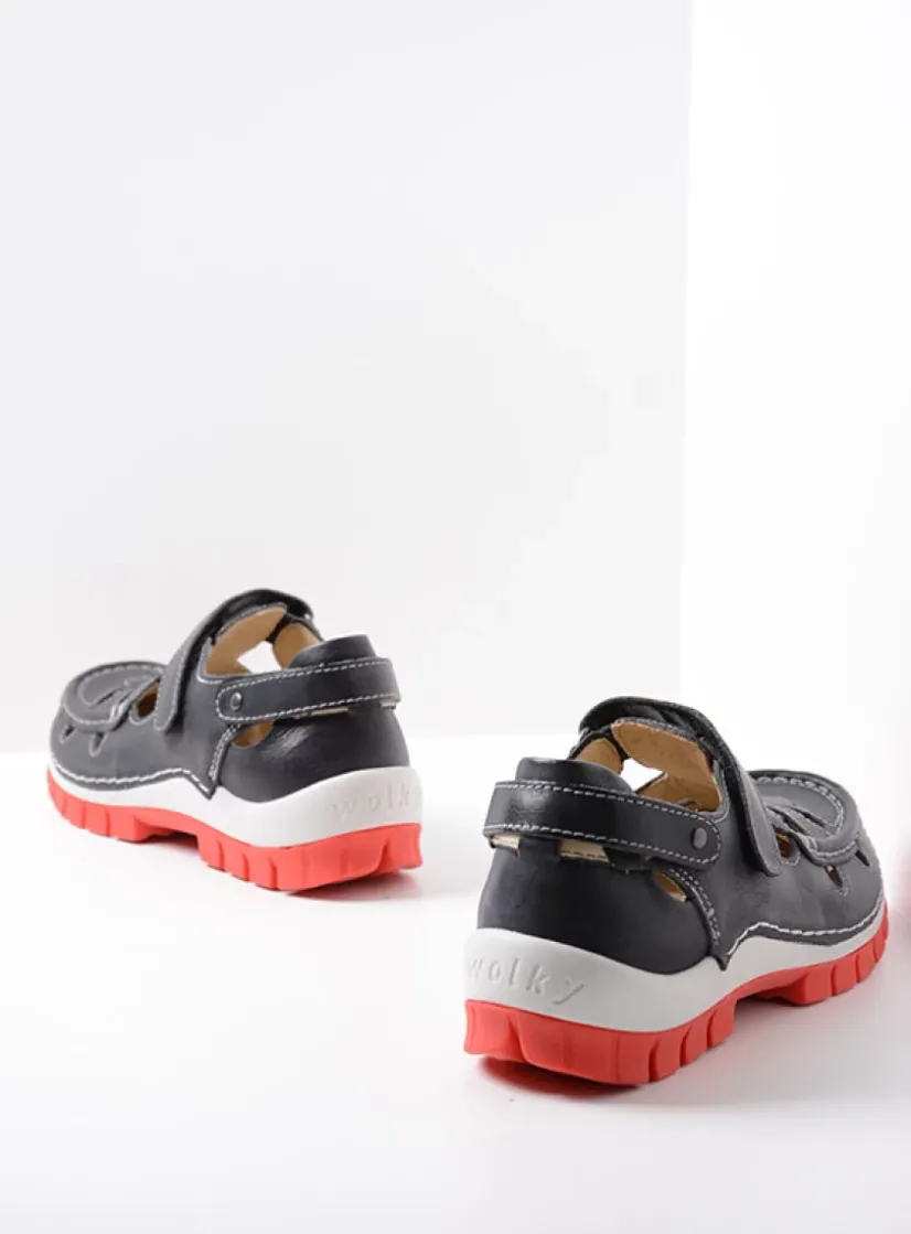 Wolky Move - zwart zomer leer<DAMES Bandschoenen