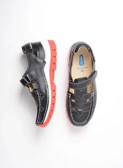 Wolky Move - zwart zomer leer<DAMES Bandschoenen