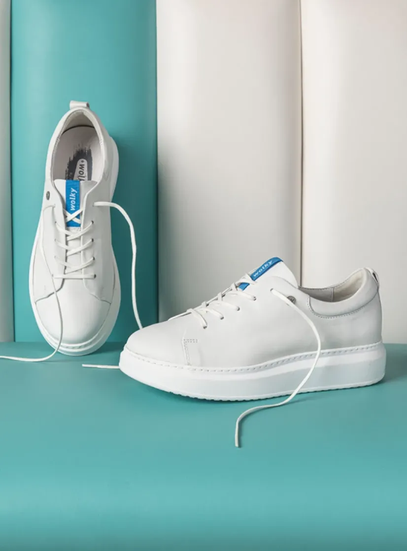 Wolky Move it - wit leer<DAMES Lage Veterschoenen|Sneakers