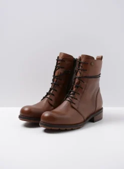 Wolky Murray - cognac leer<DAMES Veterlaarzen|Halfhoge Laarzen