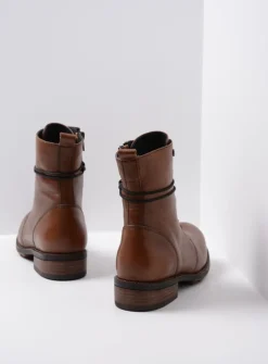 Wolky Murray - cognac leer<DAMES Veterlaarzen|Halfhoge Laarzen