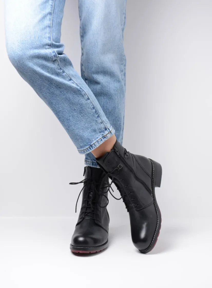 Wolky Murray XW - zwart leer<DAMES Veterlaarzen|Herfst/Winter
