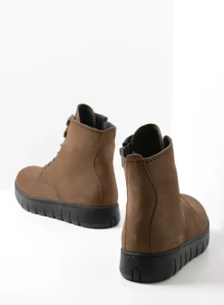 Wolky New Wave - donker taupe nubuck<DAMES Hoge Veterschoenen|Veterlaarzen