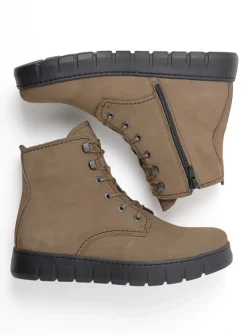 Wolky New Wave - donker taupe nubuck<DAMES Hoge Veterschoenen|Veterlaarzen