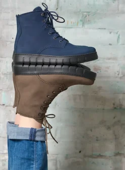 Wolky New Wave - donker taupe nubuck<DAMES Hoge Veterschoenen|Veterlaarzen