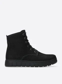 Wolky New Wave - zwart nubuck<DAMES Hoge Veterschoenen|Veterlaarzen
