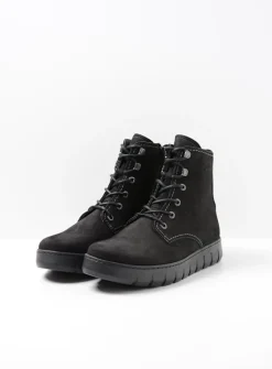 Wolky New Wave - zwart nubuck<DAMES Hoge Veterschoenen|Veterlaarzen
