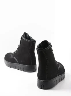 Wolky New Wave - zwart nubuck<DAMES Hoge Veterschoenen|Veterlaarzen