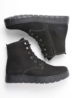 Wolky New Wave - zwart nubuck<DAMES Hoge Veterschoenen|Veterlaarzen