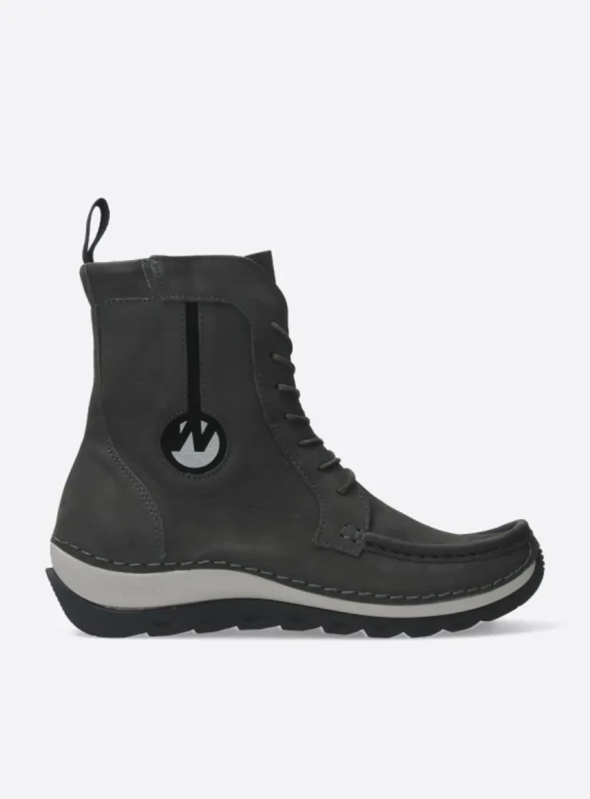 Wolky Ocean - asfalt nubuck<DAMES Hoge Veterschoenen|Veterlaarzen