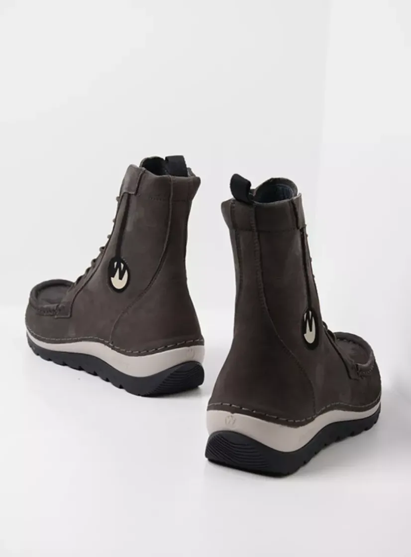 Wolky Ocean - asfalt nubuck<DAMES Hoge Veterschoenen|Veterlaarzen