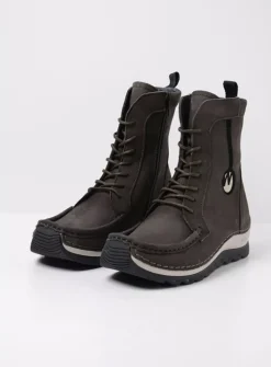Wolky Ocean - asfalt nubuck<DAMES Hoge Veterschoenen|Veterlaarzen