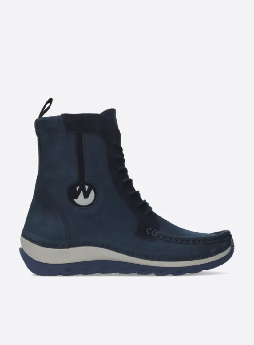 Wolky Ocean - denim nubuck<DAMES Hoge Veterschoenen|Veterlaarzen