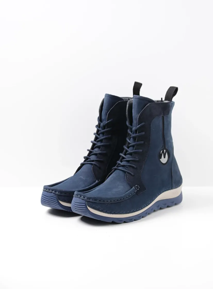 Wolky Ocean - denim nubuck<DAMES Hoge Veterschoenen|Veterlaarzen
