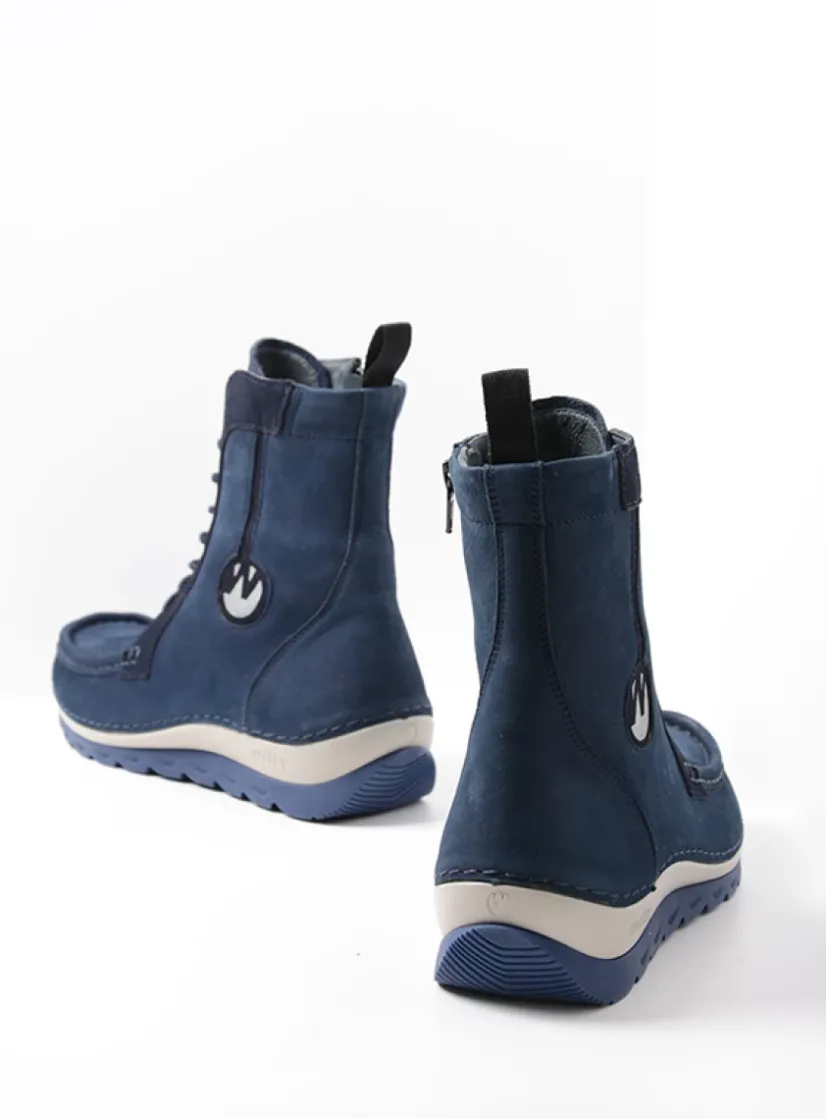 Wolky Ocean - denim nubuck<DAMES Hoge Veterschoenen|Veterlaarzen