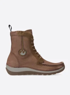 Wolky Ocean - donker taupe nubuck<DAMES Hoge Veterschoenen|Veterlaarzen