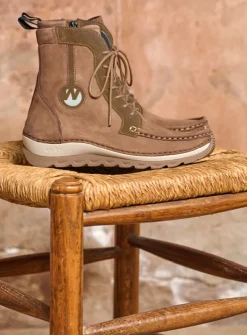 Wolky Ocean - donker taupe nubuck<DAMES Hoge Veterschoenen|Veterlaarzen