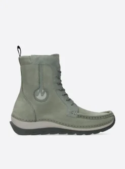 Wolky Ocean - grijsgroen nubuck<DAMES Hoge Veterschoenen|Veterlaarzen