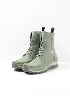 Wolky Ocean - grijsgroen nubuck<DAMES Hoge Veterschoenen|Veterlaarzen