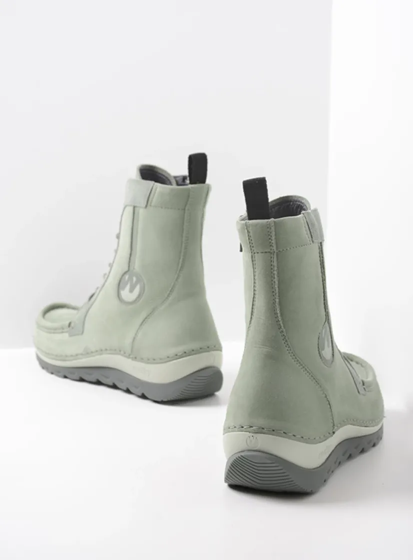 Wolky Ocean - grijsgroen nubuck<DAMES Hoge Veterschoenen|Veterlaarzen