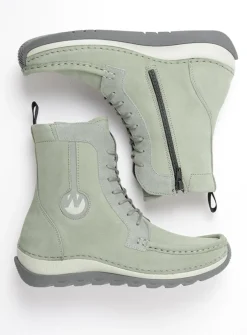 Wolky Ocean - grijsgroen nubuck<DAMES Hoge Veterschoenen|Veterlaarzen