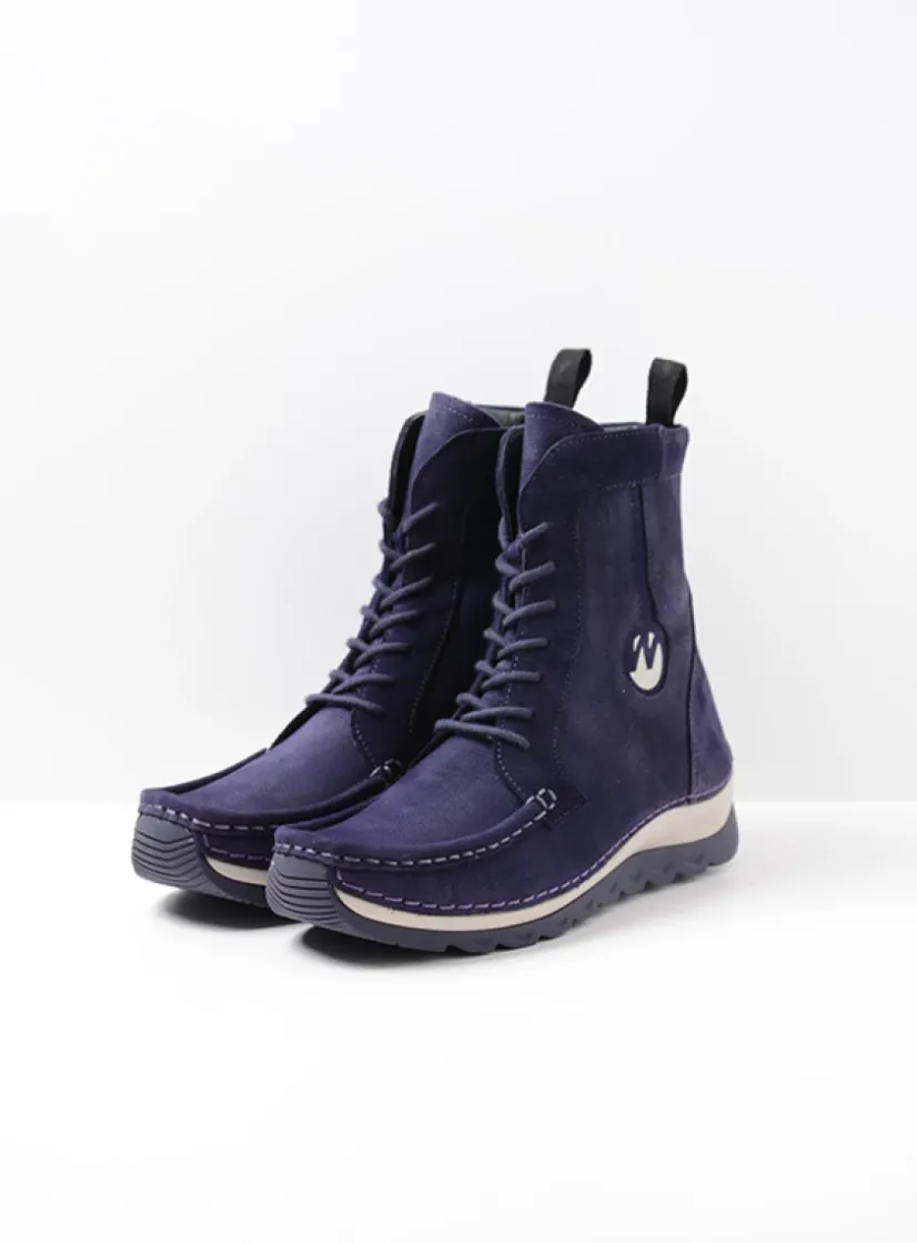 Wolky Ocean - paars nubuck<DAMES Hoge Veterschoenen|Veterlaarzen