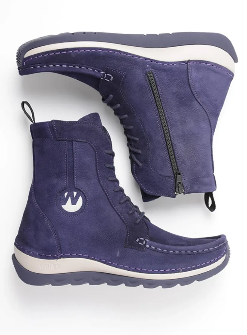 Wolky Ocean - paars nubuck<DAMES Hoge Veterschoenen|Veterlaarzen