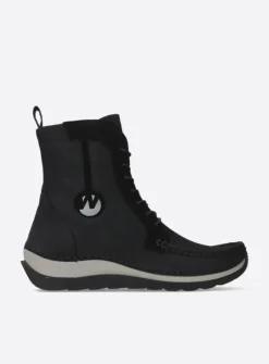 Wolky Ocean - zwart nubuck<DAMES Hoge Veterschoenen|Veterlaarzen