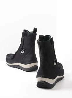 Wolky Ocean - zwart nubuck<DAMES Hoge Veterschoenen|Veterlaarzen