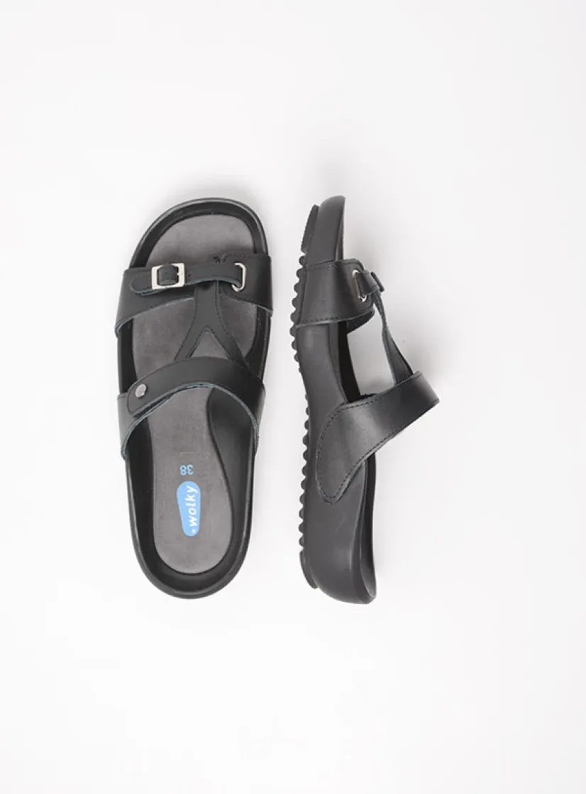 Wolky O'Connor - zwart leer<DAMES Slippers